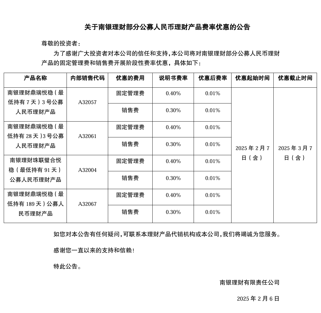 Bsport体育APP：南银理财：将对部分公募人民币理财产品开展费率优惠(图1)